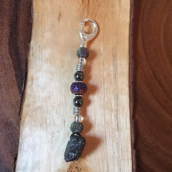 Bag clip keychain hematite and druzy - Picture 1 of 8